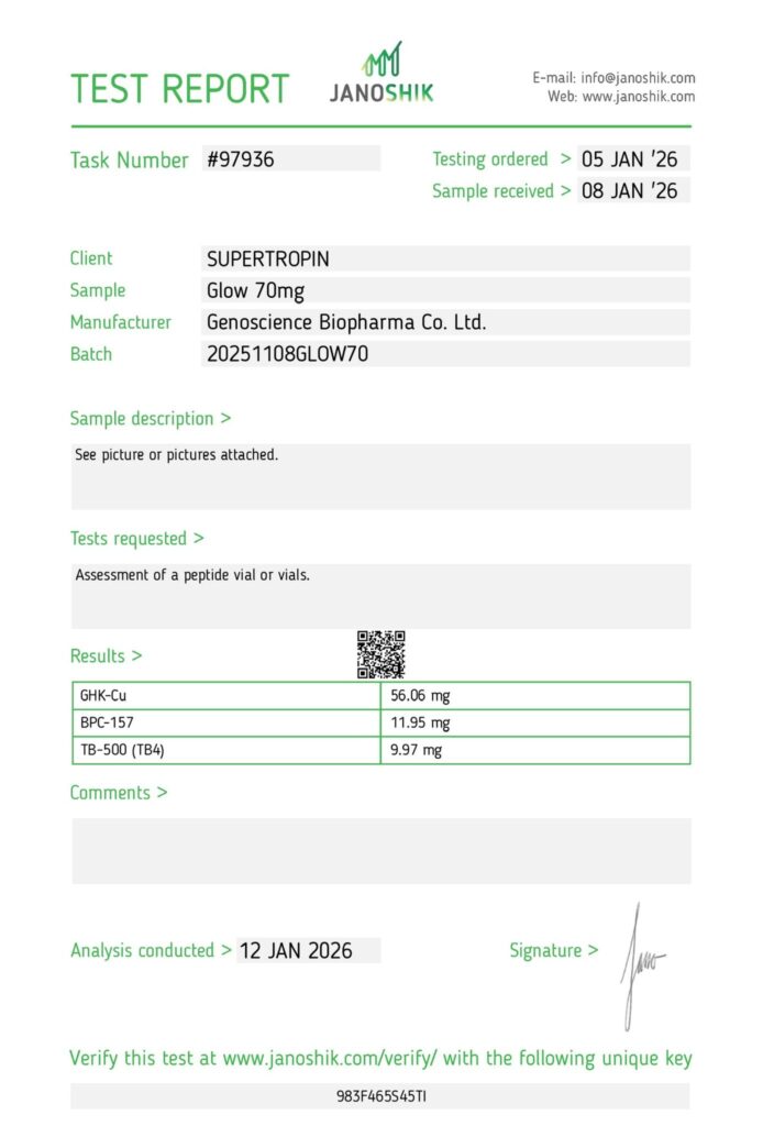 GLOW Peptide Blend 70mg with 99% Purity and COA Report by Janoshik